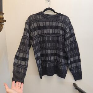 Vtg Y2k/90s Munsingwear Chunky 3D Knit Black Gray Plaid Sweater Mens M Grandpa